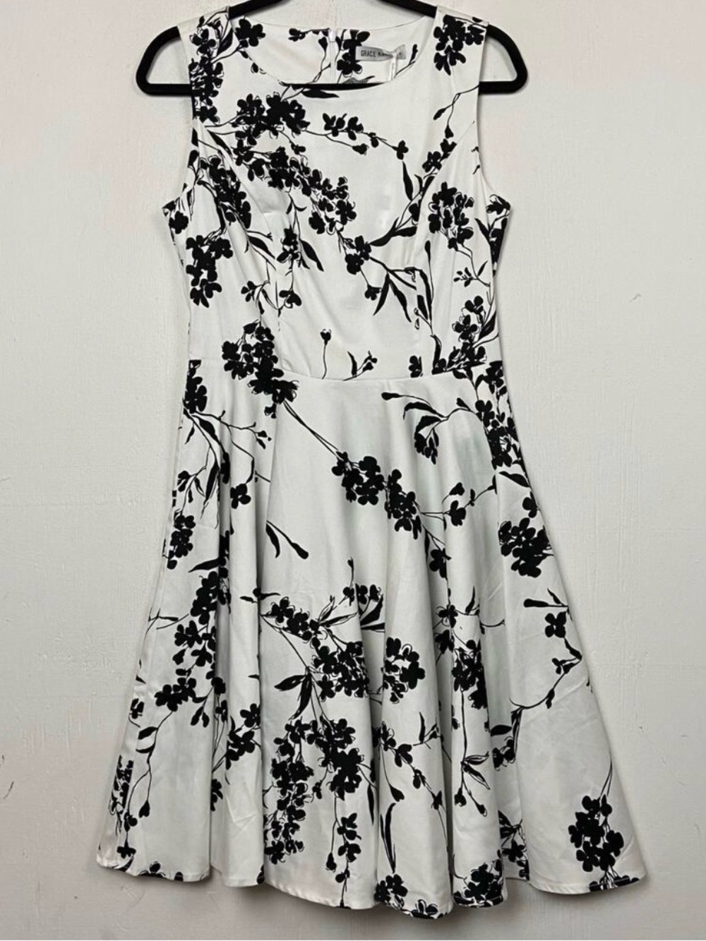 Grace Karin White Midi Dress with Black Floral Print - Picture 2 of 3